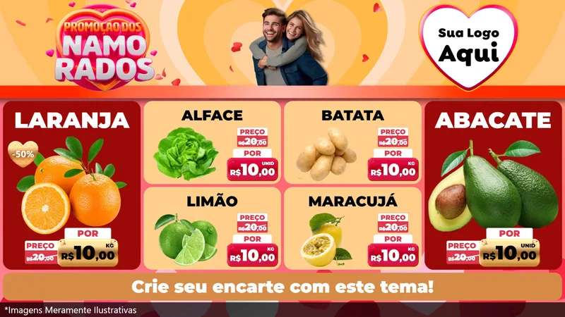Modelo de TV para TV Horizontal com o tema Promoção dos Namorados para Hortifrúti