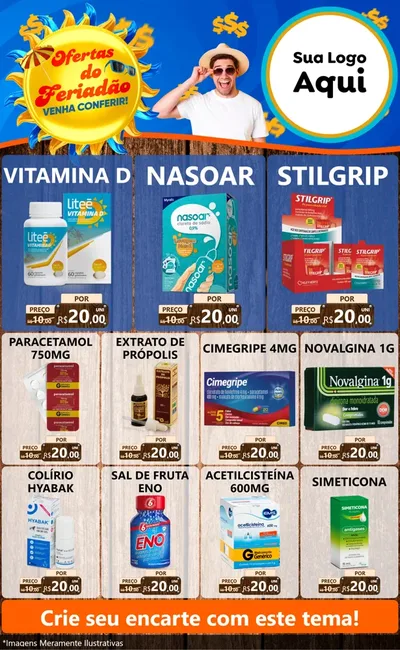 Modelo de Encarte para Encarte Grande com o tema Ofertas do Feriadão para Farmácia