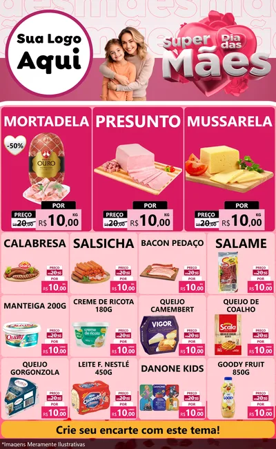 Modelo de Encarte para Encarte Grande com o tema Super Dia Das Mães para Frios e Laticínios