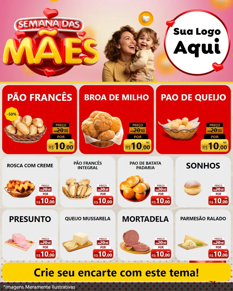 Modelo de Rede Social para Feed Instagram com o tema Semana das Mães para Padaria