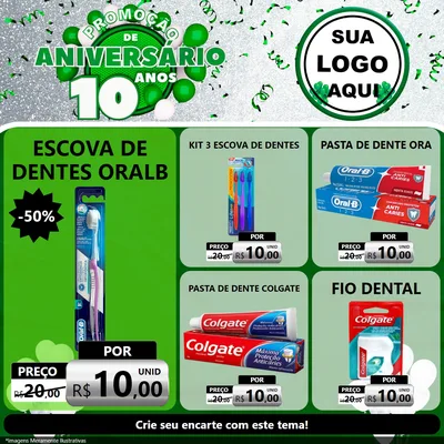 Modelo de Rede Social para Feed Facebook com o tema Promoção de Aniversário - 10 Anos para Higiene Pessoal