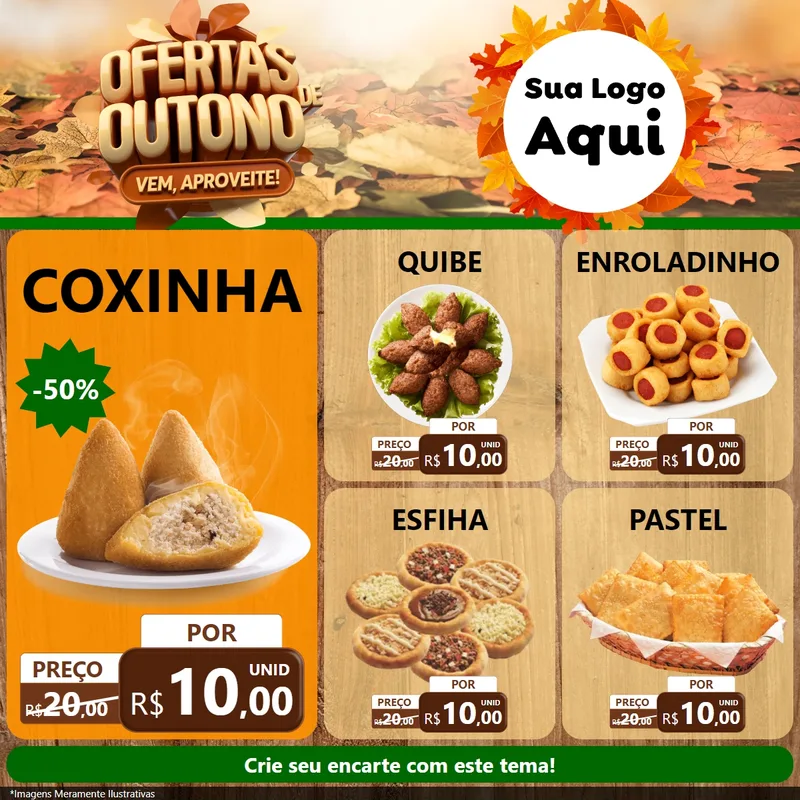 Modelo de Rede Social para Feed Facebook com o tema Ofertas de Outono - Vem, Aproveite! para Salgadaria