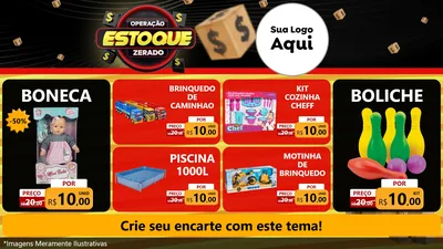 Modelo de TV para TV Horizontal com o tema Operação Estoque Zerado para Brinquedos