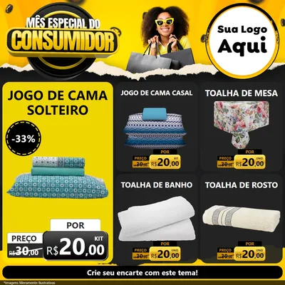 Modelo de Rede Social para Feed Facebook com o tema Mês Especial do Consumidor para Cama, Mesa e Banho