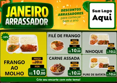 Modelo de Encarte para Encarte A4 Horizontal com o tema Janeiro Arrasador para Restaurante