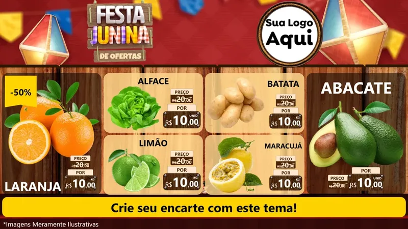 Modelo de TV para TV Horizontal com o tema Festa Junina de Ofertas para Hortifrúti