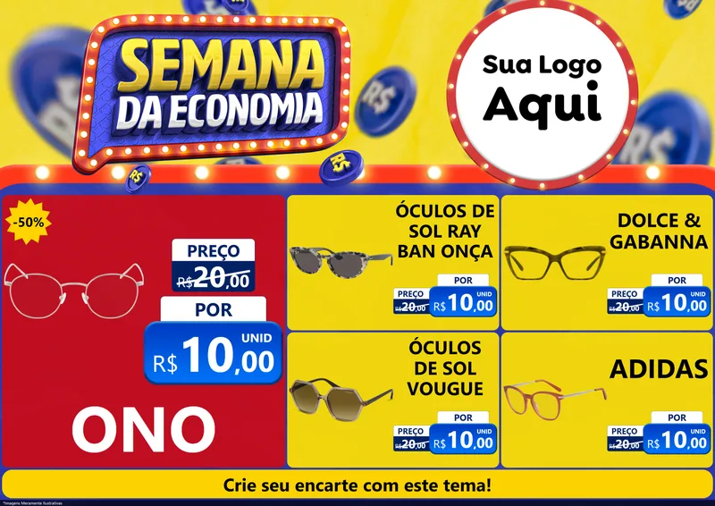 Modelo de Encarte para Encarte A4 Horizontal com o tema Semana da Economia para Óticas