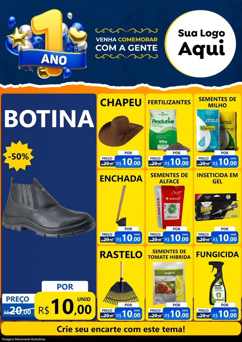 Modelo de Encarte para Encarte A4 Vertical com o tema Um Ano de Aniversário para Agropecuária
