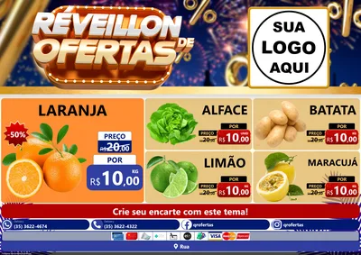 Modelo de Encarte para Encarte A4 Horizontal com o tema Réveillon de Ofertas para Hortifrúti