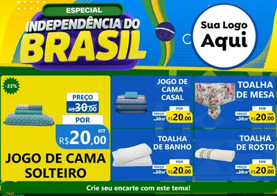 Modelo de Encarte para Encarte A4 Horizontal com o tema Especial Independência do Brasil para Cama, Mesa e Banho