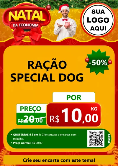 Modelo de Cartaz para Cartaz A4 Vertical com o tema Natal da Economia para Pet Shop