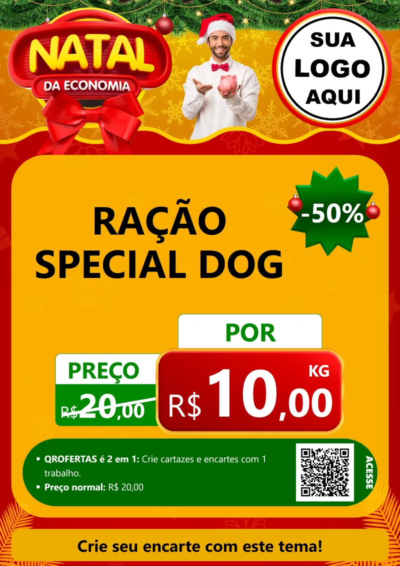 Modelo de Cartaz para Cartaz A4 Vertical com o tema Natal da Economia para Pet Shop