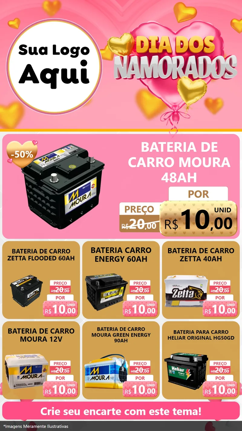 Modelo de Rede Social para Stories com o tema Dia dos Namorados para Baterias Elétricas