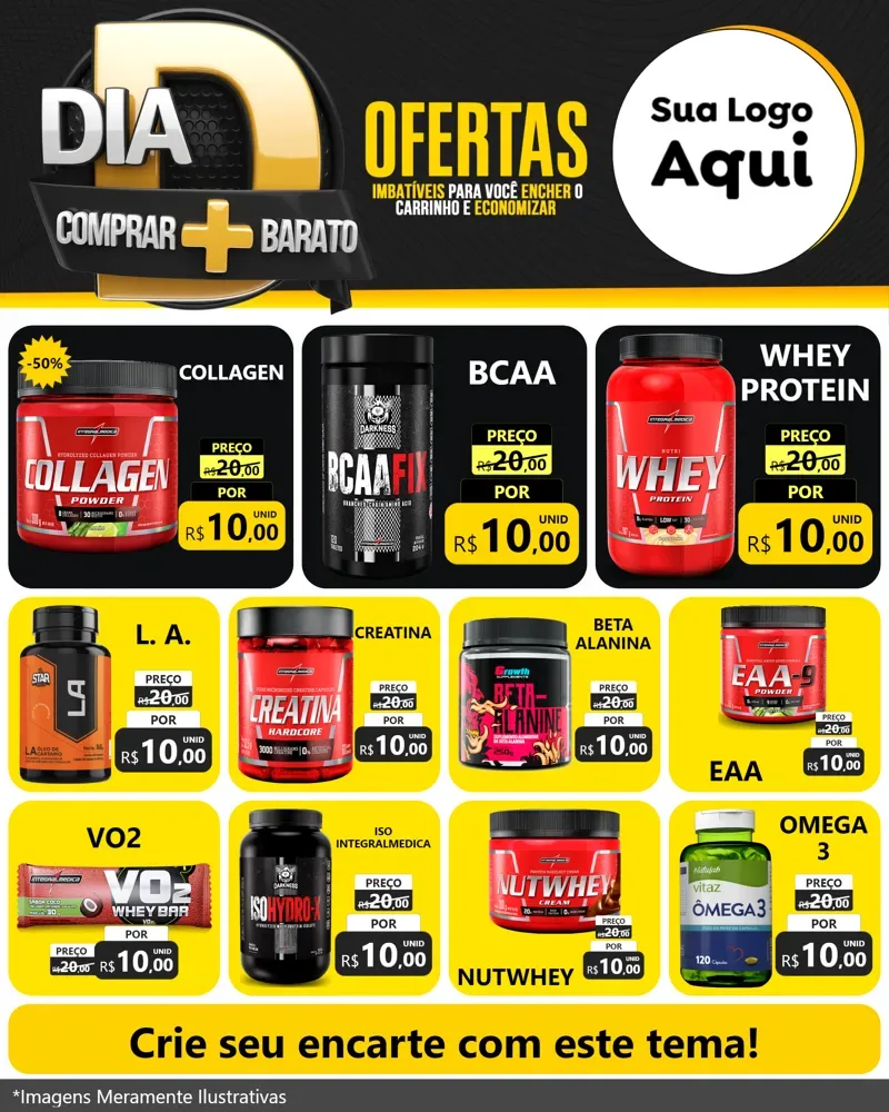 Modelo de Rede Social para Feed Instagram com o tema Dia D Mais Economia para Suplementos alimentares