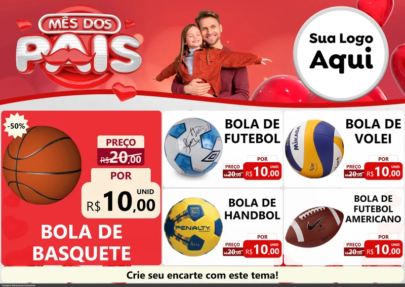 Modelo de Encarte para Encarte A4 Horizontal com o tema Mês dos Pais para Artigos Esportivos