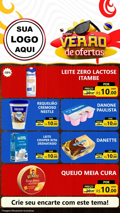 Modelo de TV para TV Vertical com o tema Super Verão de Ofertas para Frios e Laticínios