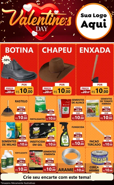 Modelo de Encarte para Encarte Grande com o tema Valentine's Day para Agropecuária