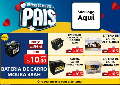 Modelo de Encarte para Encarte A4 Horizontal com o tema Oferta Do Dia Dos Pais para Baterias Elétricas