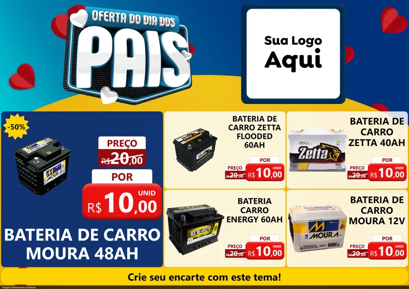 Modelo de Encarte para Encarte A4 Horizontal com o tema Oferta Do Dia Dos Pais para Baterias Elétricas
