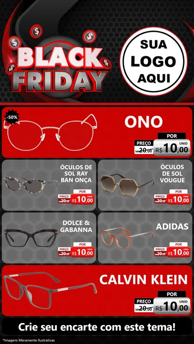 Modelo de TV para TV Vertical com o tema Black Friday para Óticas