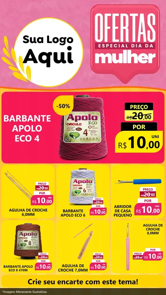 Modelo de Rede Social para Stories com o tema Ofertas - Especial Dia Das Mulheres para Armarinho e Aviamentos