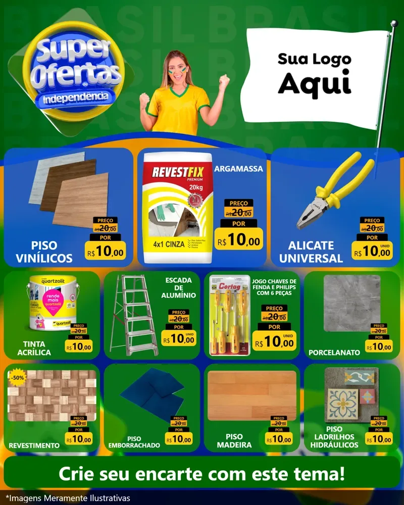 Modelo de Rede Social para Feed Instagram com o tema Super Ofertas de Independência para Material para Construção