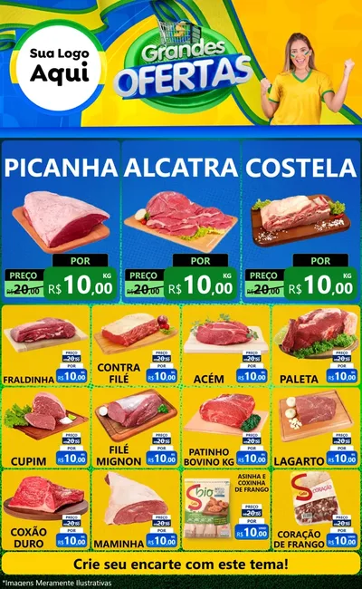 Modelo de Encarte para Encarte Grande com o tema Grandes Ofertas para Açougue