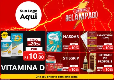 Modelo de Encarte para Encarte A4 Horizontal com o tema Ofertas Relâmpago para Farmácia
