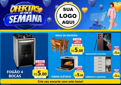 Modelo de Encarte para Encarte A4 Horizontal com o tema Ofertas de Fim de Semana para Móveis e Eletro