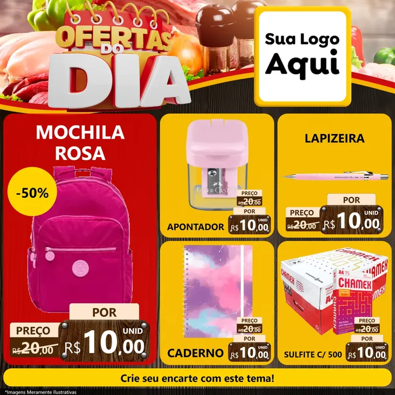 Modelo de Rede Social para Feed Facebook com o tema Ofertas do Dia para Papelaria
