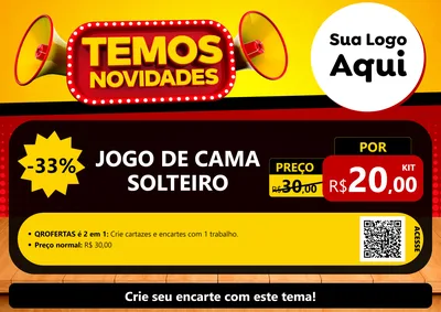 Modelo de Cartaz para Cartaz A4 Horizontal com o tema Temos Novidades para Cama, Mesa e Banho