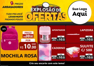 Modelo de Encarte para Encarte A4 Horizontal com o tema Explosão de Ofertas para Papelaria