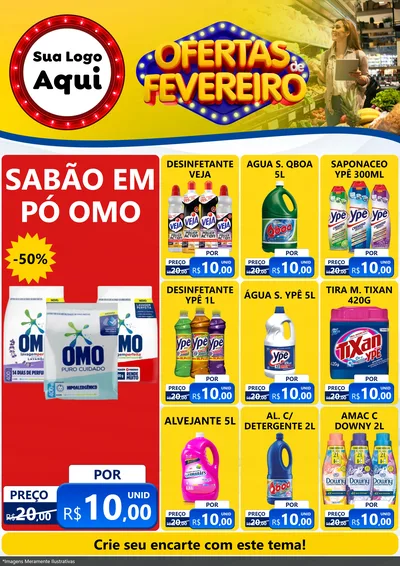 Modelo de Encarte para Encarte A4 Vertical com o tema Ofertas de Fevereiro para Produtos de Limpeza