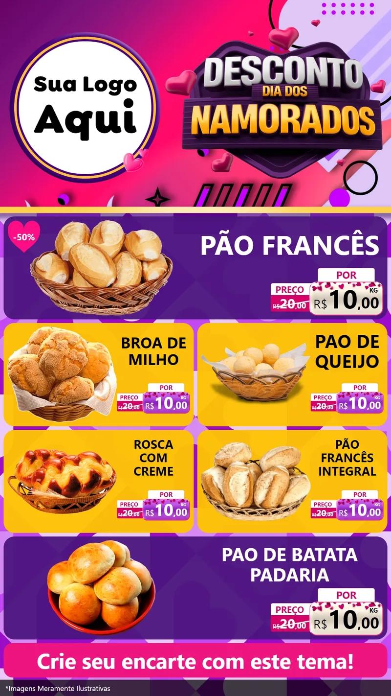 Modelo de TV para TV Vertical com o tema Desconto Dia dos Namorados para Padaria