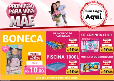 Modelo de Encarte para Encarte A4 Horizontal com o tema Promoção Para Você Mãe para Brinquedos