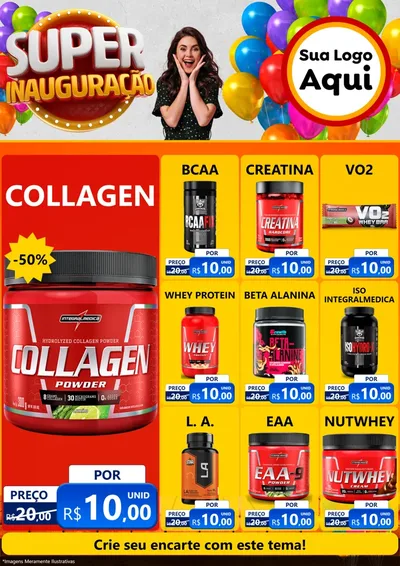 Modelo de Encarte para Encarte A4 Vertical com o tema Super Inauguração para Suplementos alimentares