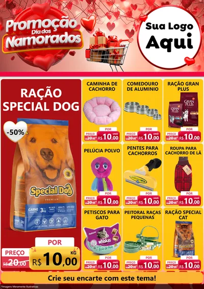 Modelo de Encarte para Encarte A4 Vertical com o tema Promoção Dia dos Namorados para Pet Shop