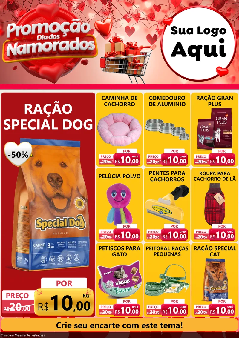 Modelo de Encarte para Encarte A4 Vertical com o tema Promoção Dia dos Namorados para Pet Shop