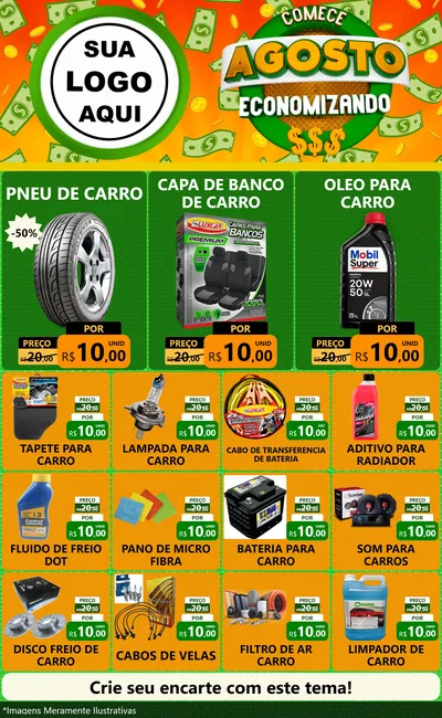 Modelo de Encarte para Encarte Grande com o tema Comece Agosto Economizando para Auto peças