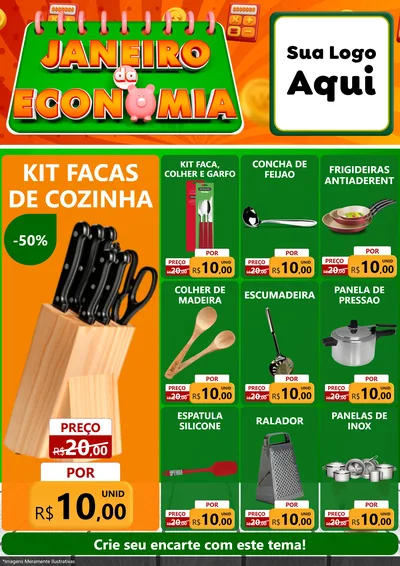 Modelo de Encarte para Encarte A4 Vertical com o tema Janeiro da Economia para Utilidades Domésticas