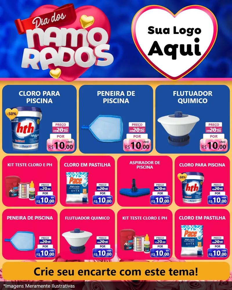 Modelo de Rede Social para Feed Instagram com o tema Dia dos namorados para Produtos para Piscina