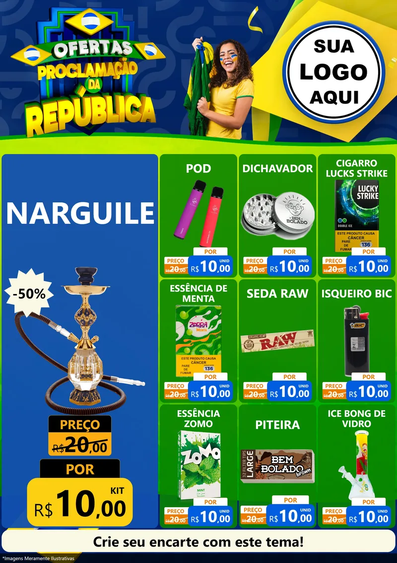 Modelo de Encarte para Encarte A4 Vertical com o tema Ofertas Proclamação da República para Tabacaria