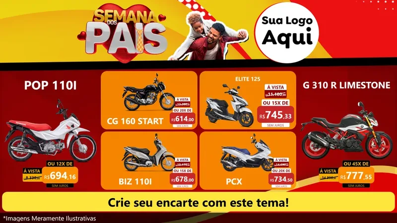 Modelo de TV para TV Horizontal com o tema Semana Dos Pais para Concessionaria de Motos