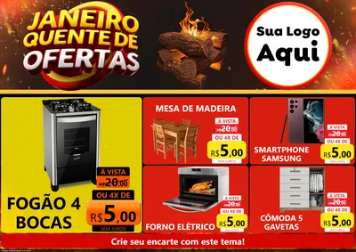 Modelo de Encarte para Encarte A4 Horizontal com o tema Janeiro Quente de Ofertas para Móveis e Eletro