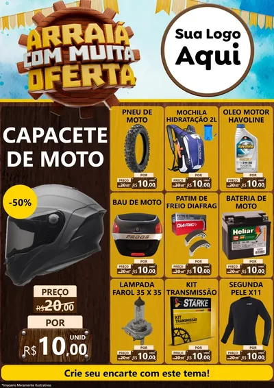Modelo de Encarte para Encarte A4 Vertical com o tema Ofertas de São João - Junina para Moto peças