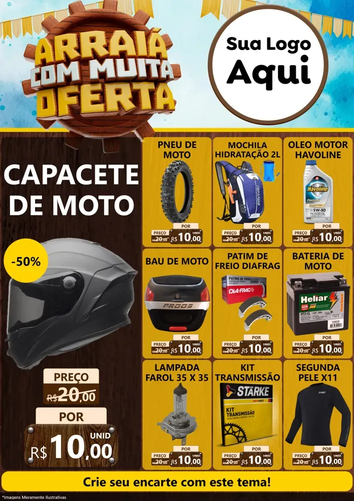 Modelo de Encarte para Encarte A4 Vertical com o tema Ofertas de São João - Junina para Moto peças