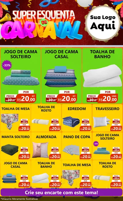 Modelo de Encarte para Encarte Grande com o tema Super Esquenta de Carnaval para Cama, Mesa e Banho