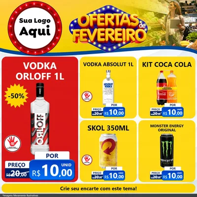 Modelo de Rede Social para Feed Facebook com o tema Ofertas de Fevereiro para Distribuidora de bebidas