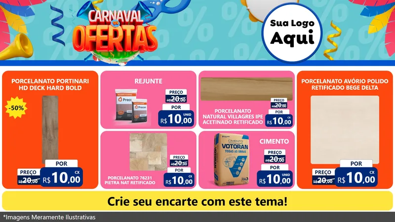 Modelo de TV para TV Horizontal com o tema Carnaval de Ofertas para Pisos e revestimentos