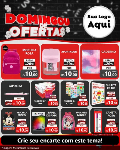 Modelo de Rede Social para Feed Instagram com o tema Domingou de Ofertas para Papelaria